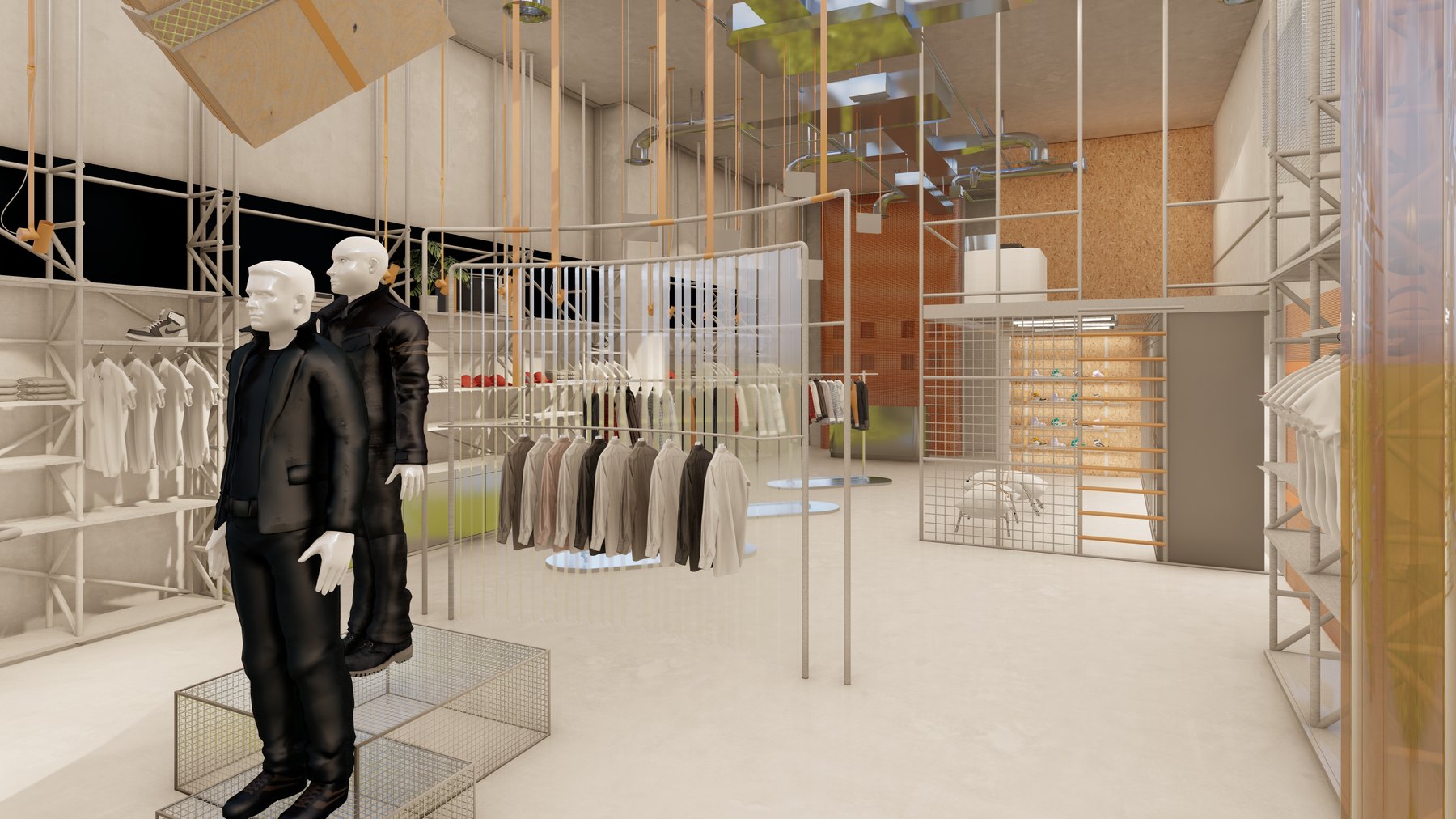 Main Floor with Scaffolding Display Systems and Cork Wall Panels — Bauhaus Store