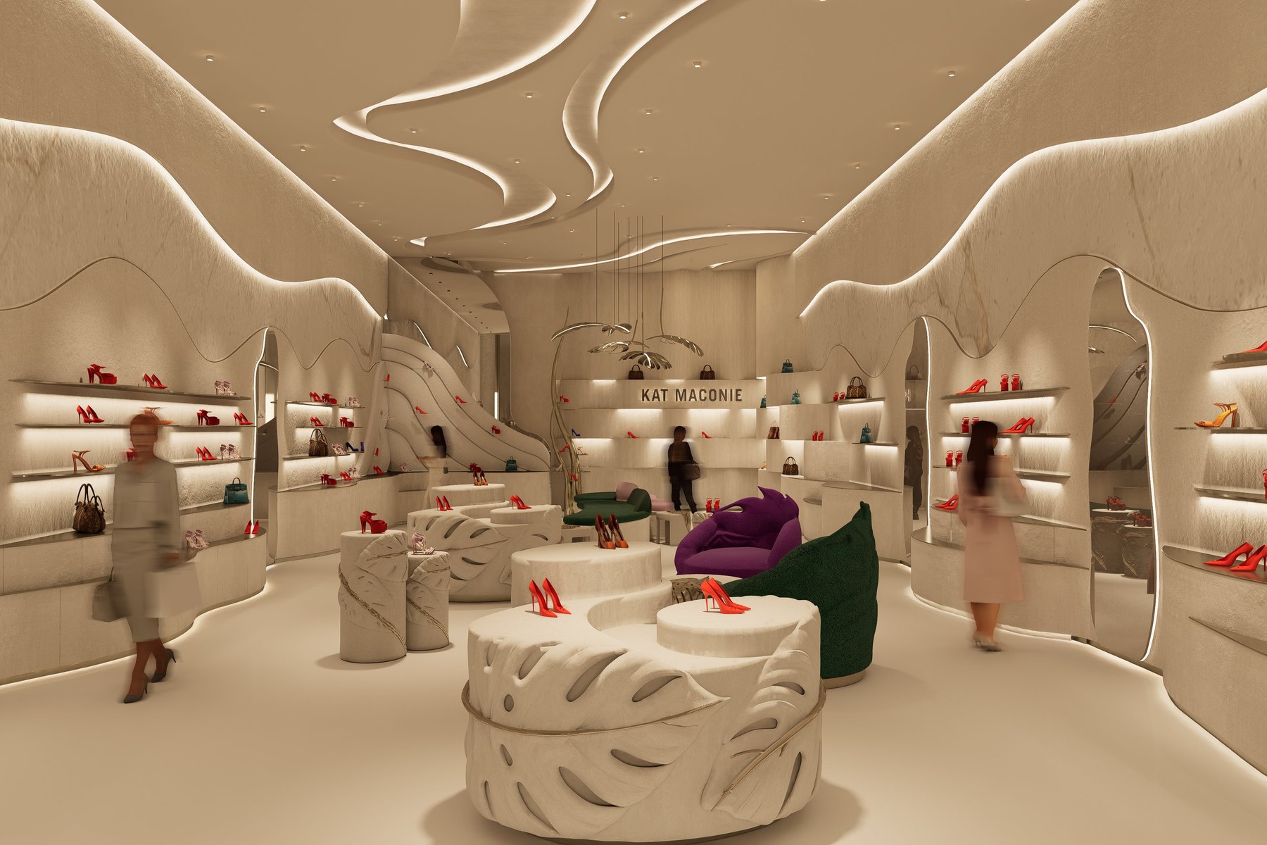 Sculptural Stone Ottomans and Coloured Seating — Kat Maconie Dubai Mall