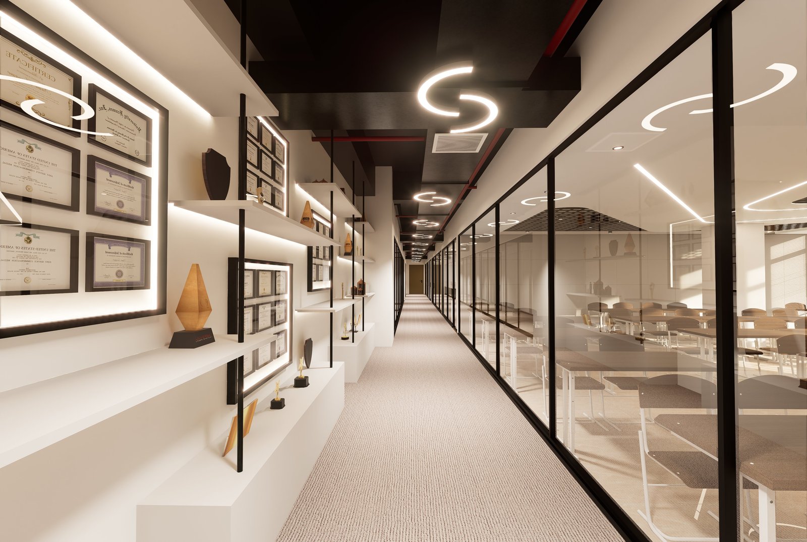 Award Corridor with Bespoke Shelving — Corporate Headquarters