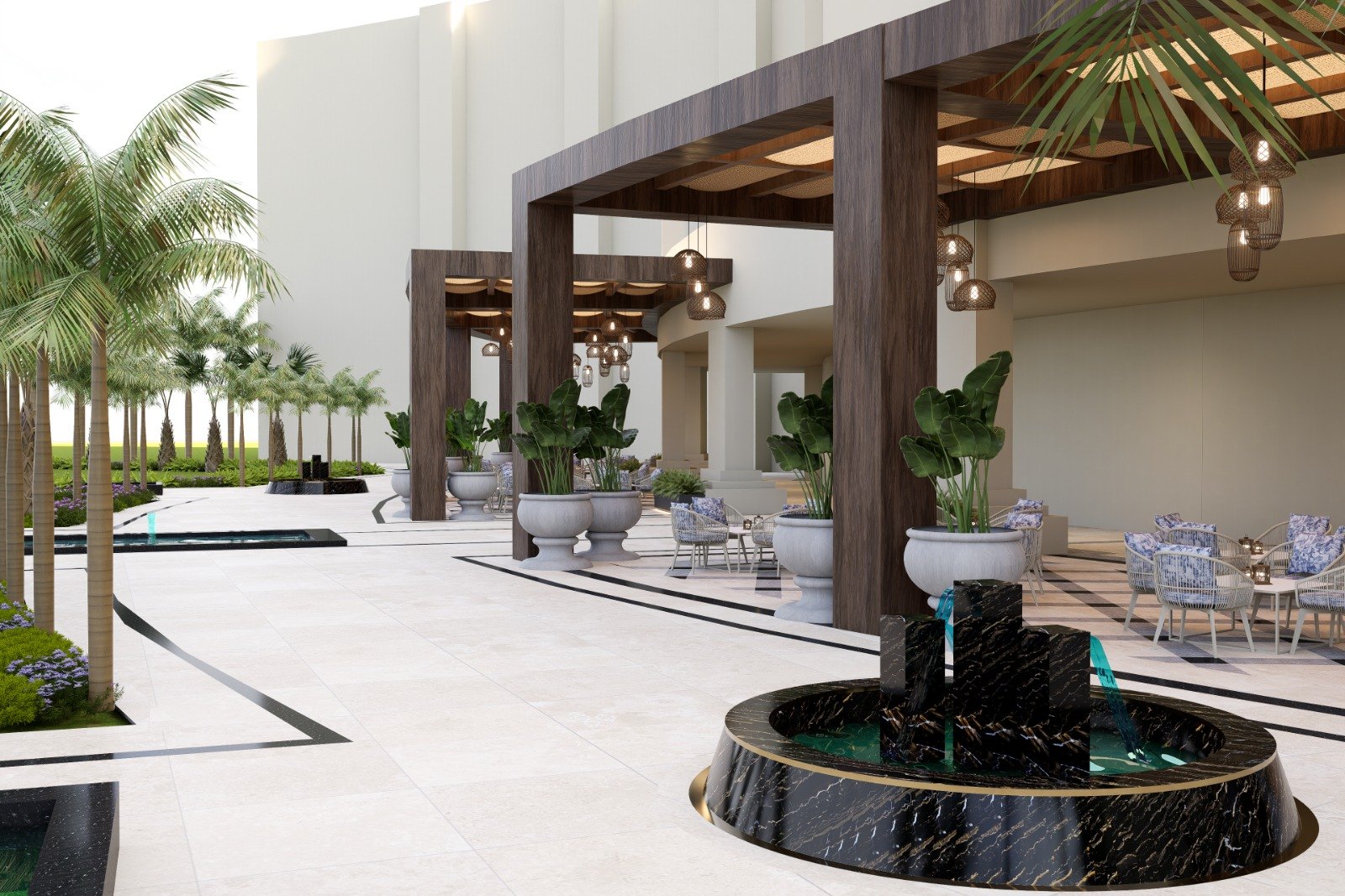 Waldorf Astoria Exterior Pergola and Landscaping — AZ Concepts Dubai